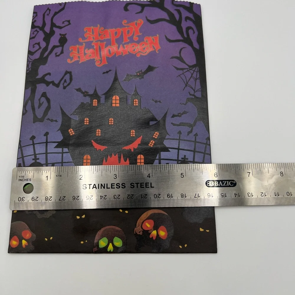 Halloween Treat Bag - Black & Orange Spooky Design 24 Pack/4 Designs